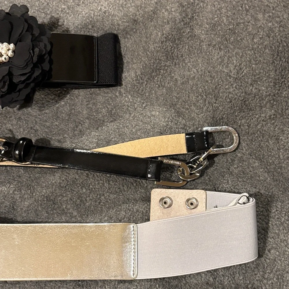 White House Black Market Floral Black and Metallic Belt Trio - Picture 7 of 8